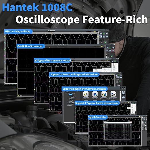 Hantek 1008C PC USB 8CH Automotive Diagnostic Digital Oscilloscope/DAQ/Programmable Generator