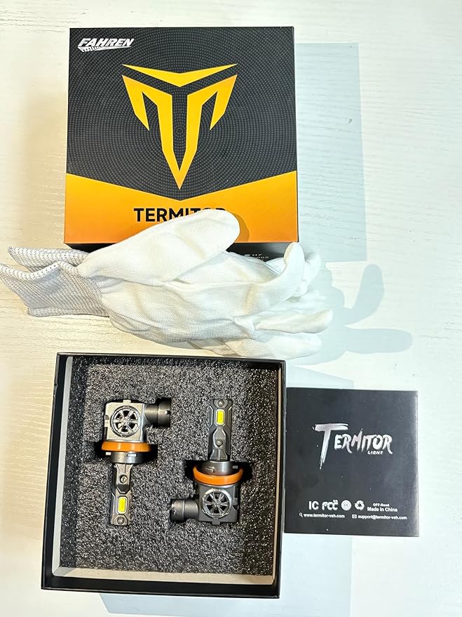 Termitor Upgraded H11/H9 Light Bulbs, 45,000LM Ultra Brightness, 6500K Cool White, 85K+ Hours Lifespan, IP68 Waterproof, 1:1 Halogen Replacement H11 Powersports Light Bulbs, Plug-N-Play, Pack of 2