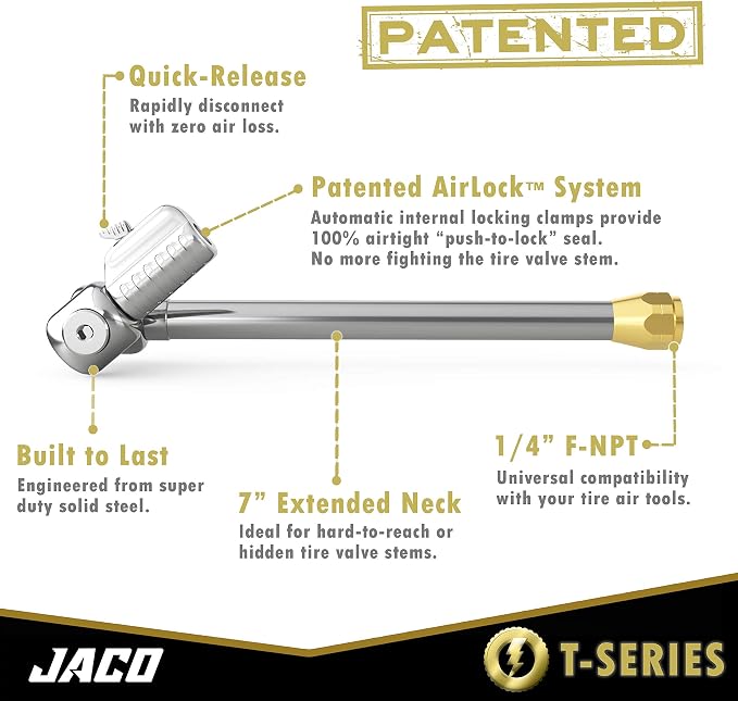JACO Superior Products FlowPro 2.0 Digital Tire Inflator Gauge (200 PSI) with Add-on Lightning T-Series Dually Air Chuck