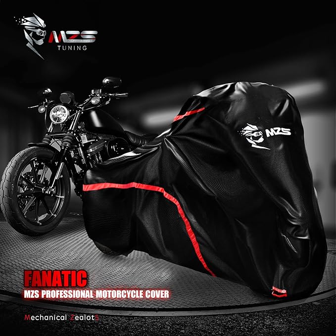MZS Motorcycle Cover Waterproof Outdoor Compatible With HD Cruiser Models Sportster Softail Dyna V-rod Low Rider Sport Glide Fat Boy Heritage Nightster Iron 420D All Season Weather Covers Storage