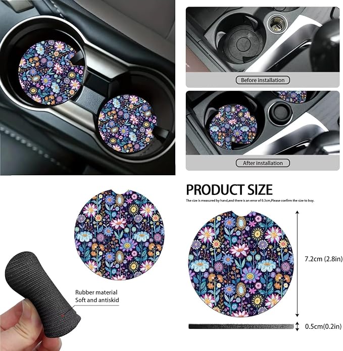 Boho Floral Print Car Seat Cover Sets Car Steering Wheel Cover Seat Belt Cover Trash Bin Air Vent Storage Box Front Rear View Mirror Car Cup Holder Keychain 15Pcs Car Accessories