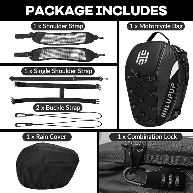 Motorcycle Tail Bag Seat Helmet Large Capacity Dual Use Motorcycle Backpack, 25L-38L Waterproof Luggage Bags White