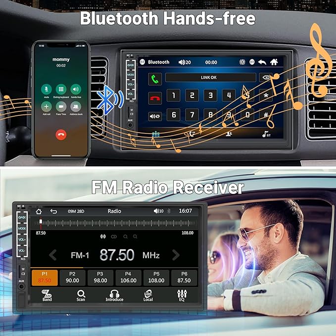 Leadfan Double Din Car Stereo with Dash Cam&Camera, Apple Carplay&Android Auto, 7 Inch Touchscreen Double Din Radio Car Audio Receivers, Bluetooth, Voice Control, MirrorLink, FM/USB/TF/AUX/Subwoofer