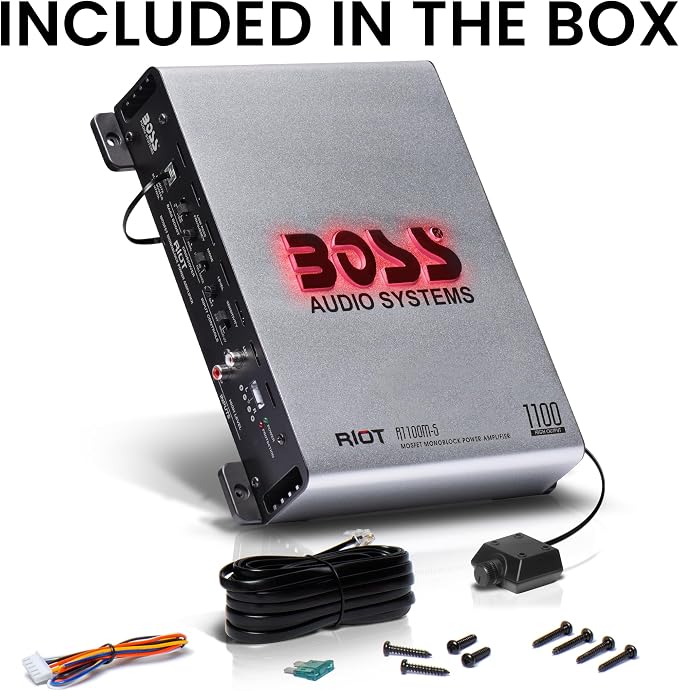 BOSS Audio Systems R1100M-S Monoblock Car Amplifier - 1100 High Output, 2-8 Ohm Stable, Low/High Level Inputs, Low Pass Crossover, MOSFET Power Supply