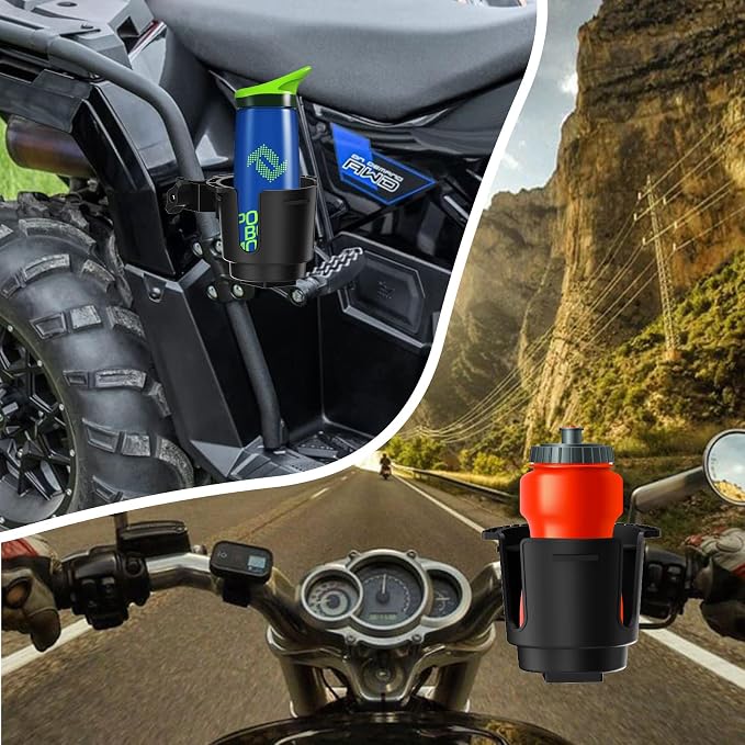Cup Holder with 0.6"-1.5" Aluminum Clamp - Drink Holder for ATV, Motorcycle, Bike, Wheelchair, Golf Cart (Black)