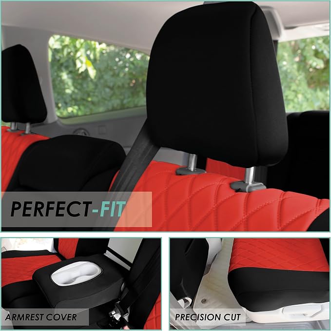 FH Group Custom Fit Car Seat Covers Specifically Made for 2016–2022 Honda Pilot, 2nd Row Set Red Ultraflex Neoprene, Waterproof Car Seat Cover, Honda Accessories