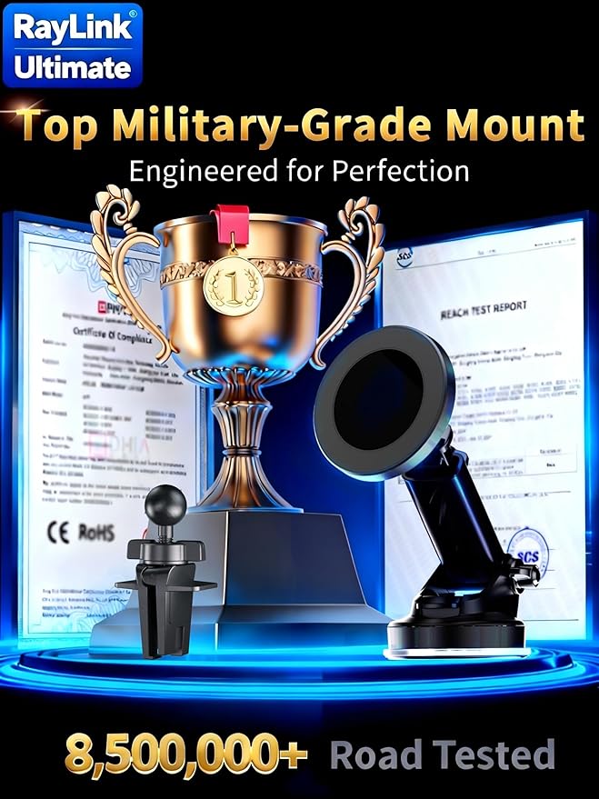 RayLink for Military-Grade Car Phone Mount【122+lbs Hold & Auto-Snap】 for MagSafe【2-in-1 Mount Included】 Magnetic Phone Holder for Car Truck Universal