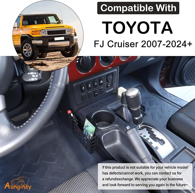 Aunginsy Aluminum Gear Shift Side Storage Basket Center Console Organizer Tray Armrest Storage Box Basket Interior Accessories for Toyota FJ Cruiser 2007-2024, Modern, Minimalist, Type E