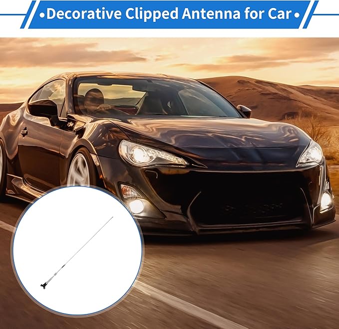 1 Pc Clipped Dummy Antenna 41.7" Aerial for Decoration Only Universal Car Truck Mount Black Silver Tone Rear