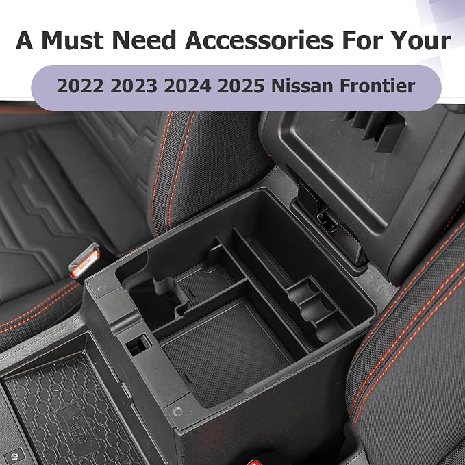 LUWU 2025 2026 Frontier Center Console Organizer for 2022 2023 2024 2025 2026 Nissan Frontier Accessories Armrest Console Storage Box Insert Tray ABS Material Black-trim