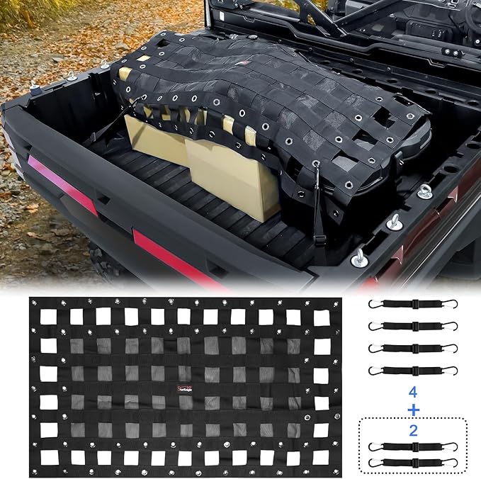 StarknightMT Cargo Net with Adjustable Straps Compatible with Truck Pickup UTV Polaris Ranger General Can-am Defender Commander Kawasaki Mule CFmoto UForce 45.7 * 27.2 inch