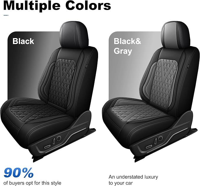 Seat Covers Fit 2009-2026 Ford F150 & 2017-2026 F250/F350/F450 | Super Duty Waterproof Truck Leather Seat Covers Protectors Scratch-Resistant (Black & Gray)