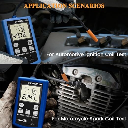 Ignition Coil Tester Tool, Non-Contact Spark Plug Tester Automotive & Motorcycle with Flexible Probe, 2.8" LCD Display for 1-12 Cylinder COP, DIS, SPW Engine, Measures Voltage, RPM, Burn Time