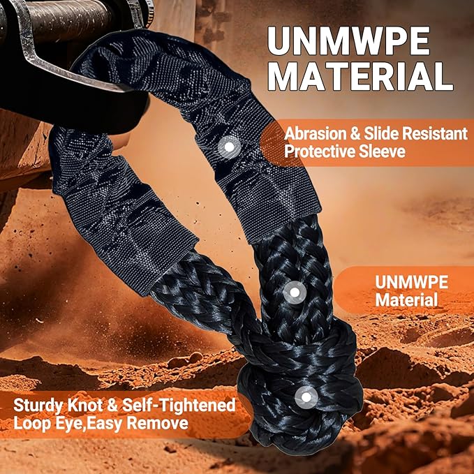 Synthetic Soft Shackle Rope 1/2" x 22" Black Recovery Tow Shackles with Red Recovery Ring 56,000lb Breaking Strength Soft Shackle Recovery Kit for SUV ATV Truck Jeep, Safer Than Metal Shackle