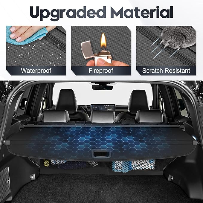 Cargo Cover for Toyota RAV4 2019-2025 2026 with Extra Storage Net,Retractable Trunk Cover for 2026 RAV4 Accessories Security Shield Shade No Gap Design