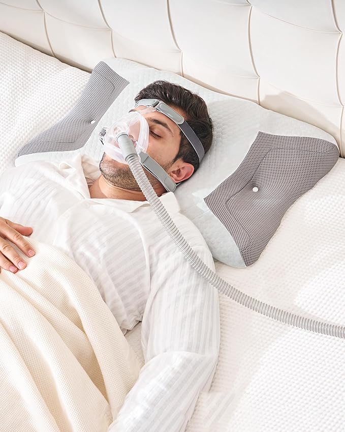 Elviros CPAP Pillow for Side Sleeping, HSA/FSA Sleep Apnea Memory Foam Pillow for All CPAP Masks Users to Reduce Air Leaks & Masks Pressure, Adjustable Height with Cooling Breathable Cover