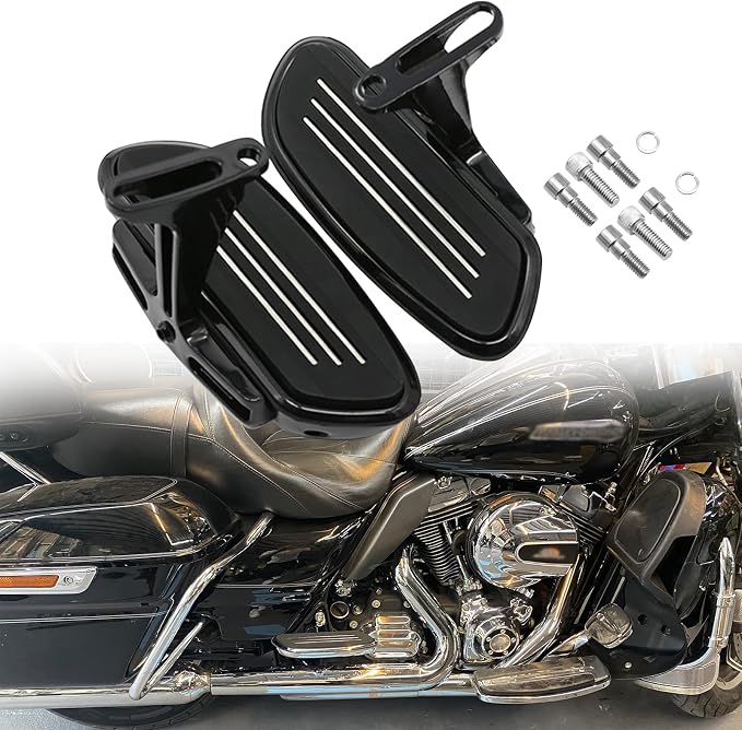 Motorcycle Passenger Floorboard Streamliner Footboard with Mount Bracket Kit Fit for Harley Touring Road Glide Street Glide Road King Electra Glide 1993-2025 (Black)
