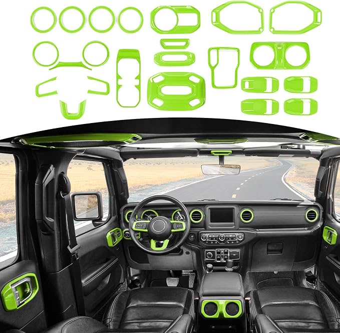 RT-TCZ for Wrangler JL Interior Trim Kit Compatible with Jeep Wrangler JL JLU Gladiator JT 2018-2023 Green Interior Accessories 23pcs
