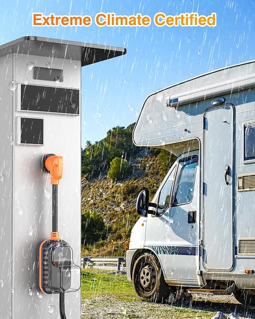 GEARGO 𝟐𝟎𝟐𝟔 𝐍𝐄𝐖 30 Amp RV Surge Protector, 15000J RV Circuit Analyzer with Intelligent LED Display, IP68 RV Adapter Plug with Waterproof Cover for Camper Travel Trailers
