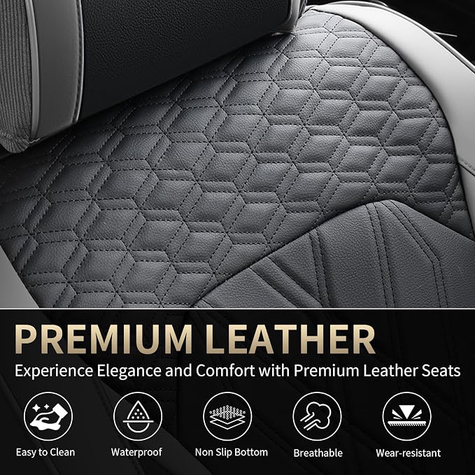 FLORICH Car Seat Covers Front Seat Waterproof Faux Leather Seat Covers for Cars Premium Breathable Car Seat Protector Interior Covers Non-Slip Universal Fit for Most Car Truck SUV, Gray&Black