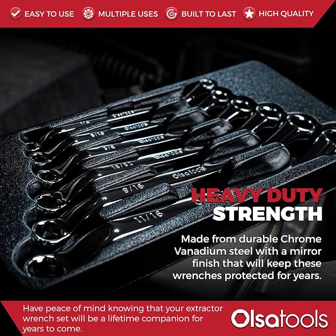 Olsa Tools 6pc Box End Wrench Set, 45-Degree Offset, Chrome Vanadium Steel, Includes Organizer Tray