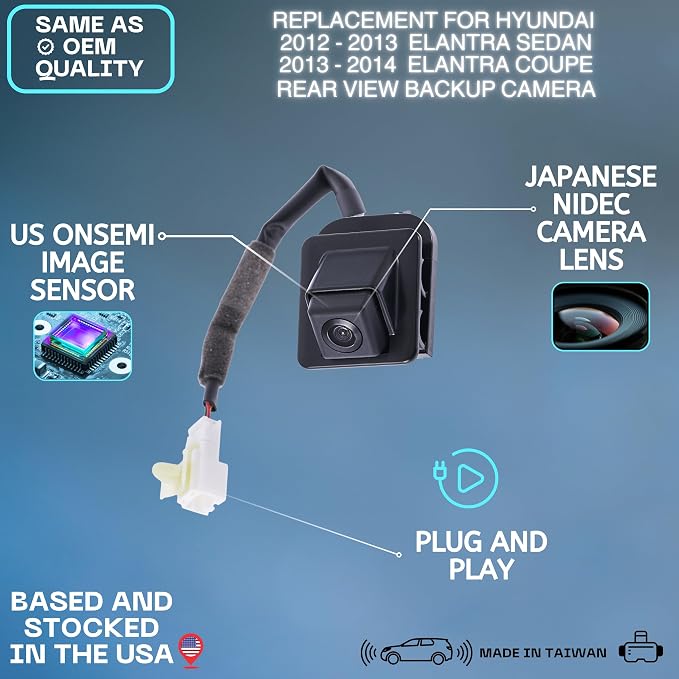 Backup Camera for 2012 2013 2014 Hyundai Elantra Sedan Coupe | Rear View Cam Replaces OE part 95750-3X105 95750-3X345 957503X105 957503X345, reverse parking assist backup monitor hd