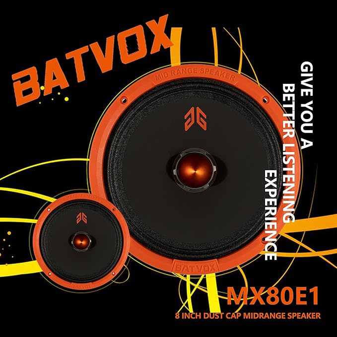 MX80E1 Loudspeaker 8 Inch Midrange 560 Watts 6 Ohms Orange Bullet, Premium Quality Audio Door Speakers for Car or Truck Stereo Sound System, Orange (2 Speakers)
