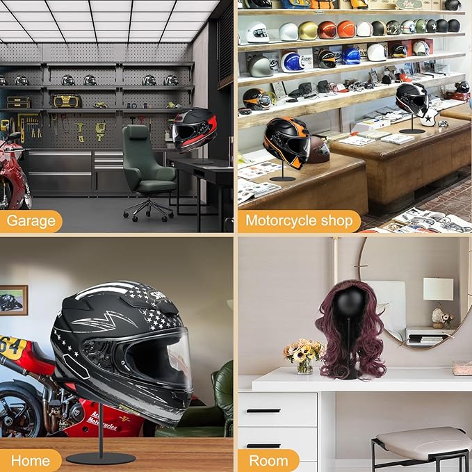 PAHTTO Motorcycle Helmet Stand 2 Packs, Desktop Helmet Display Holder with Stable Base for Helmets, Caps, Hats, Wigs, Motorcycle Helmet Accessories