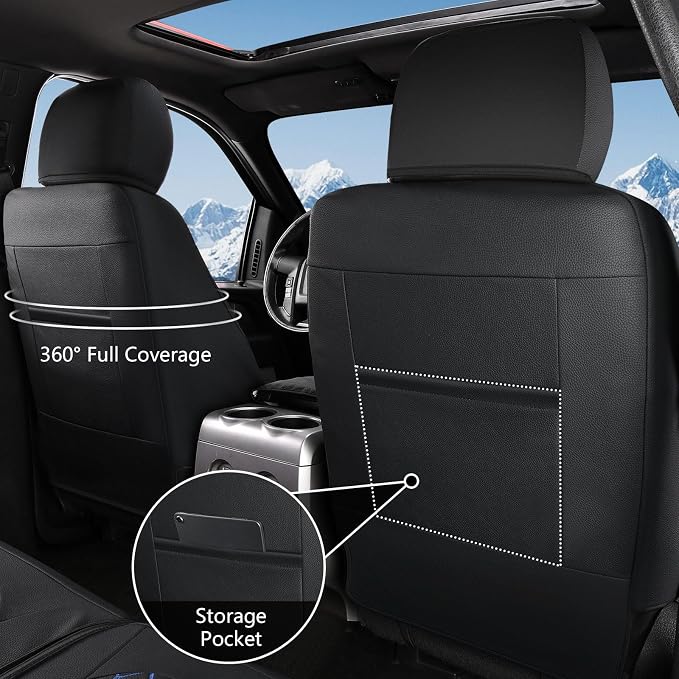 Truckiipa Seat Covers for Ford F150 Front Leather Truck Seat Cover Cushion Protector Custom Fit for 2015-2026 Ford F150 SuperCrew, 2017-2026 F250 F350 F450 Super Duty Crew Cab, Front Pair, Black&Blue