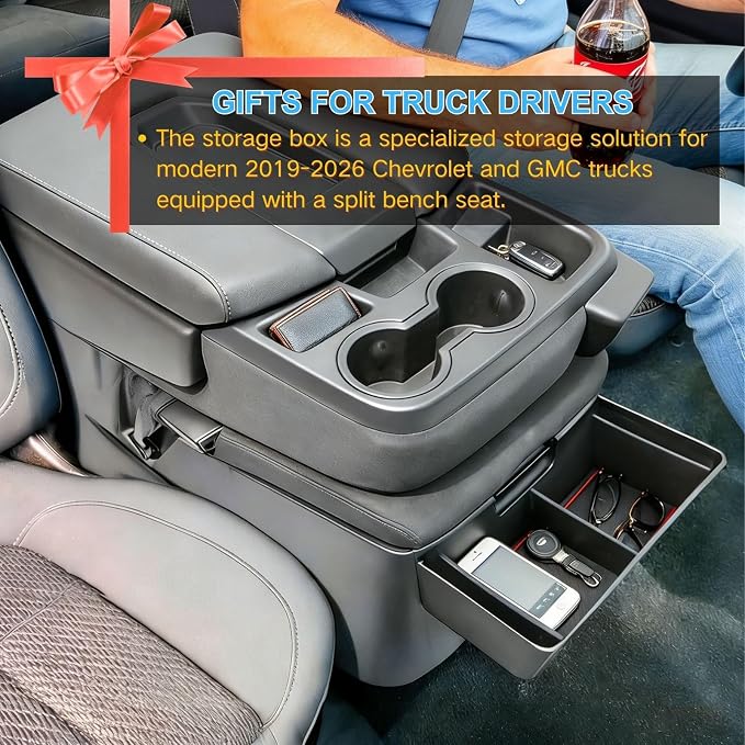 Center Console Organizer for 2019-2026 Chevy Silverado/GMC Sierra 1500 | Jump Seat Hanging Storage Box with Dividers, Expanding Storage Space Upgrade Floor Console for Truck - Interior Accessories