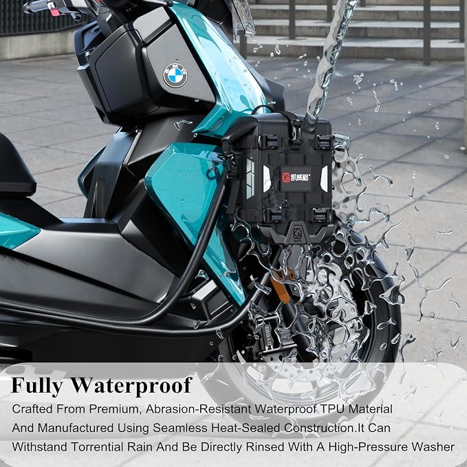 Kewig Full Waterproof Motorcycle Bag for Front Bumper Side Frame Crash Bar | 5.5L TPU Motorcycle Riding Tools Accessories Luggage Bag with Rigid Support & Quick Release Shoulder Strap, Black, 1PC