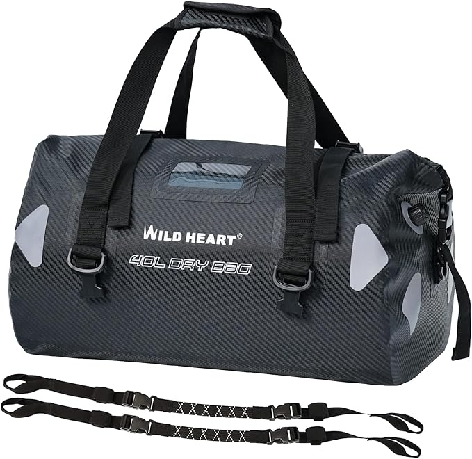 WILD HEART Waterproof Motorcycle Duffel Bag PVC500D Double-bottom With Rope Straps and Inner Pocket 40L 66L 100L for Kayaking, Camping, Boating,Motorcycle