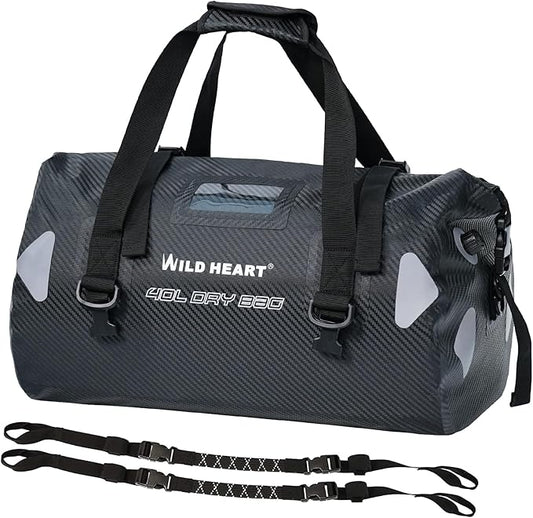 WILD HEART Waterproof Motorcycle Duffel Bag PVC500D Double-bottom With Rope Straps and Inner Pocket 40L 66L 100L for Kayaking, Camping, Boating,Motorcycle