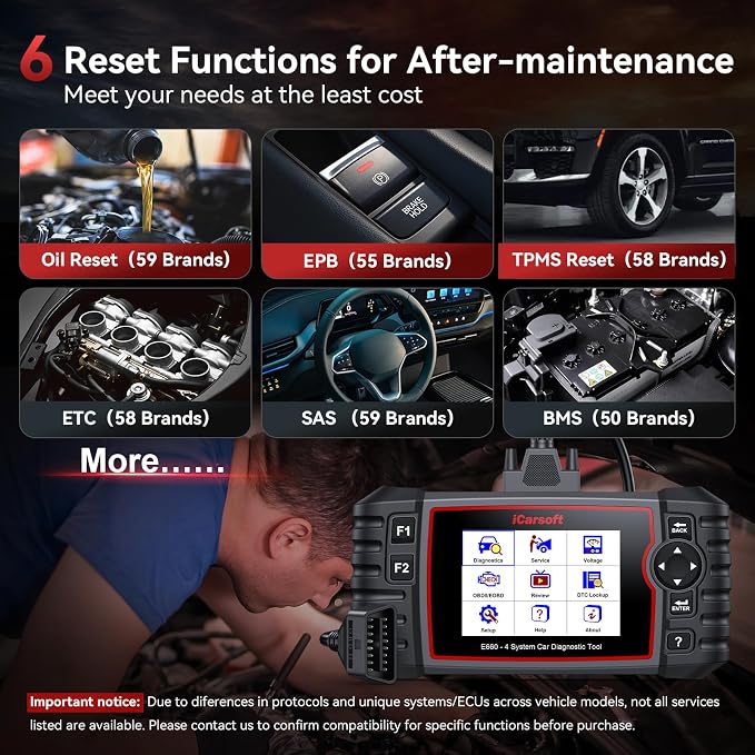 iCarsoft E660 2026 Version 4 Systems OBD2 Scanner, ABS SRS Engine Transmission Car Code Reader with 6 Reset Service Clear Fault Codes Battery Test Diagnostic Scan Tools Lifetime Free Upgrade