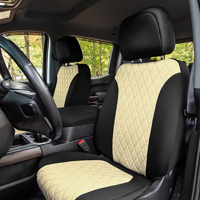 FH Group Custom Fit Car Seat Covers Specifically Made for 2019-2023 GMC Sierra 1500 2500HD 3500HD SLT AT4 Denali - Ultraflex Neoprene Water Resistant Automotive Seat Covers - Full Set Beige