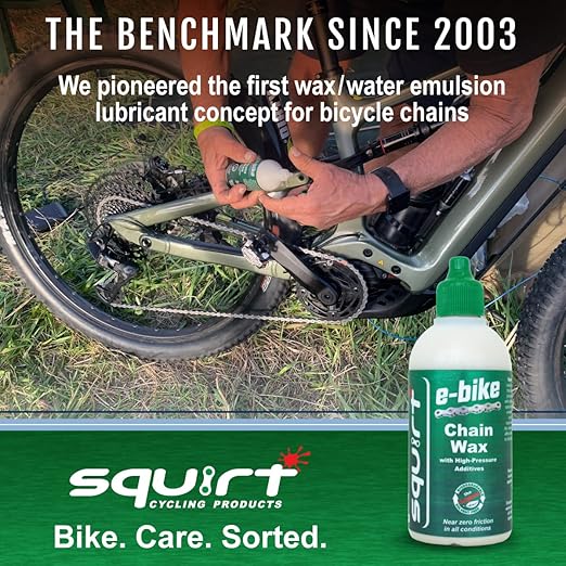 Squirt E-Bike Chain Wax 0.5 Oz, 6 Pack - High-Pressure Additives for E-Bikes - Ebike Chain Lubricant for Wet & Dry Conditions - Electric Bike Chain Lube Reduces Noise & Friction - Ebike Accessories