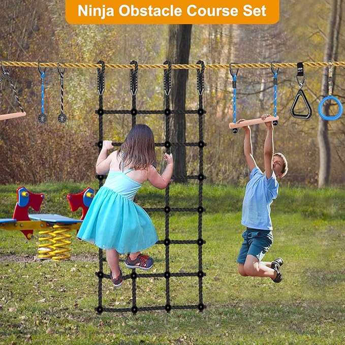 Climbing Cargo Net for Kids Outdoor 30" x 75" Heavy-Duty No Knots Climbing Net for Swing Set, Treehouse, Playground, Ninja Lines, Ninja Obstacle Course Rope Net for Climbing - 1000 LB Capacity