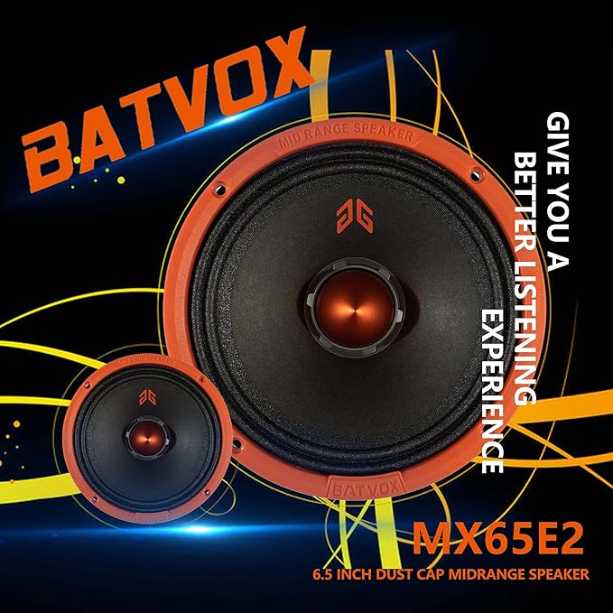MX65E2 Loudspeaker 6.5 Inch Midrange 480 Watts 4 Ohms Orange Bullet, Premium Quality Audio Door Speakers for Car or Truck Stereo Sound System, Orange (2 Speakers)
