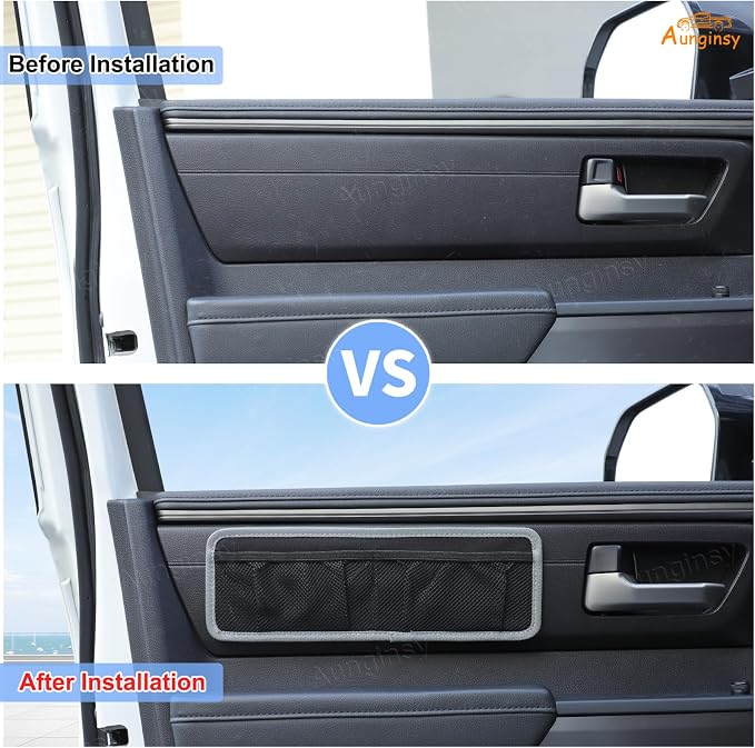 Aunginsy 2Pcs Inner Door Storage Bags Compatible with Toyota Tundra 2022 2023 2024 2025 2026 Pickup Front Door Side Panel Storage Pockets Box Mesh Organizer Tray Pouch Expansion Interior Accessories