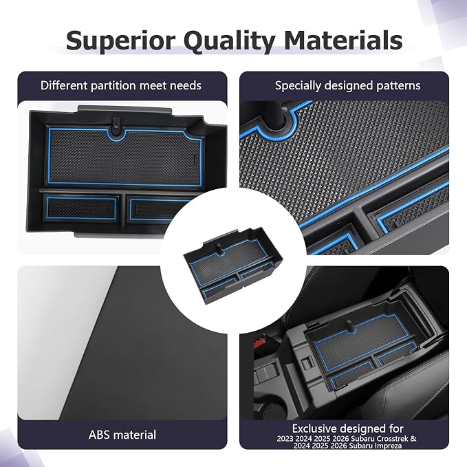 LUWU Center Console Organizer Compatible with Subaru Crosstrek & Impreza 2024-2026 Accessories Armrest Console Secondary Storage Box Insert Tray ABS Material with Coin Holder Blue