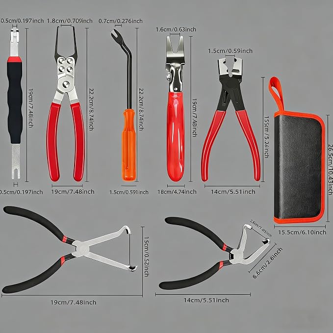 7PCS Electrical Disconnect Pliers Set with Leather Storage Case, Automotive Connector Removal Tool Kit for Push Tab Style Plugs, Fuel Injectors, Sensors & Relays, Car Repair Tools for Mechanics