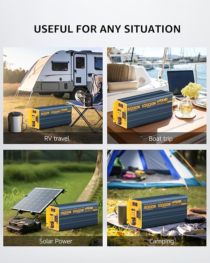 5000 Watt Power Inverter Pure Sine Wave 48V DC to 110V 120V 10000W Peak Heavy Duty Inverter with Remote Control and LED Display, 4 USB/Type-C Ports & 2 AC Outlets Car Charger for Vehicles RV