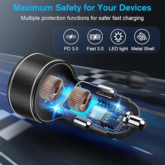 Canjoy 90W Car Charger USB C, 4-Port Super Fast Charging Cigarette Lighter Plug, Dual 45W USB-C & USB-A Car Charger Power Adapter for iPhone 17 16 15 14 13 12, iPad, Galaxy, Tablet, Android (5 Pack)
