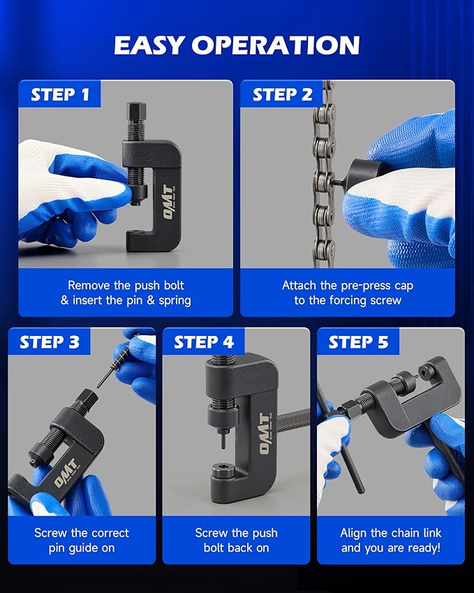 Orion Motor Tech Motorcycle Chain Rivet Tool, 20pc Motorcycle Chain Tool Kit with Blackened C Frame 5 Pins Pre-Press Cap, Pro Bike ATV Motorcycle Chain Breaker Cutter Removal Tool for 25 to 630 Chains