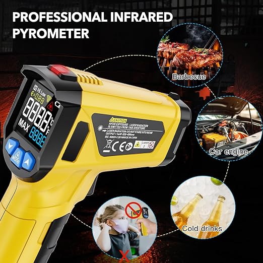 Infrared Thermometer Gun - INSTRODOTS Digital Laser Thermometer Temperature Gun with Adjustable Emissivity & Max Value, -58°F~1472°F Non-Contact Surface Thermometer for Cooking, Freezer, Pizza, HVAC