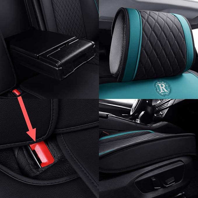 Aierxuan Car Seat Covers Full Set Leather Waterproof Universal for Nissan Altima Rogue Chevrolet Equinox CRV Camry 4Runner Civic Highlander Corolla Cruze Ranger Sentra (Full Set, Black-Green)