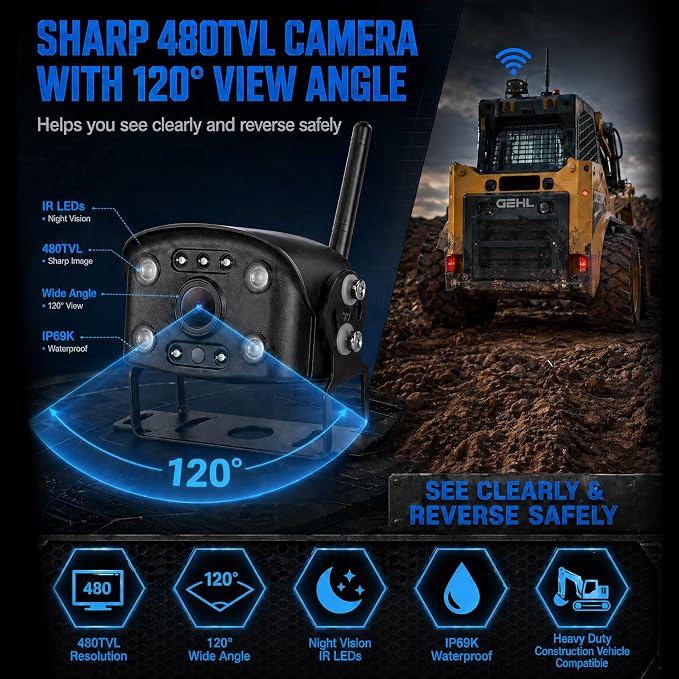 Wired Back Up Camera with Monitor,7" 1080P AHD RV Bakup Camera with Night Vision,Vibration-Proof 10G,Backup Camera for Tractor,Truck,Excavator,Caravan,Skid Steer,Heavy Equipment（Plug-and-Play）