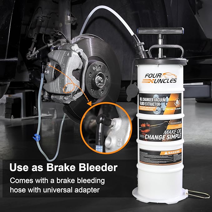 FOUR UNCLES Oil Extractor - Vacumm Fluid Extractor with Pump Tank Remover & Tubes for Oil Change and a Hose for Brake Bleeding