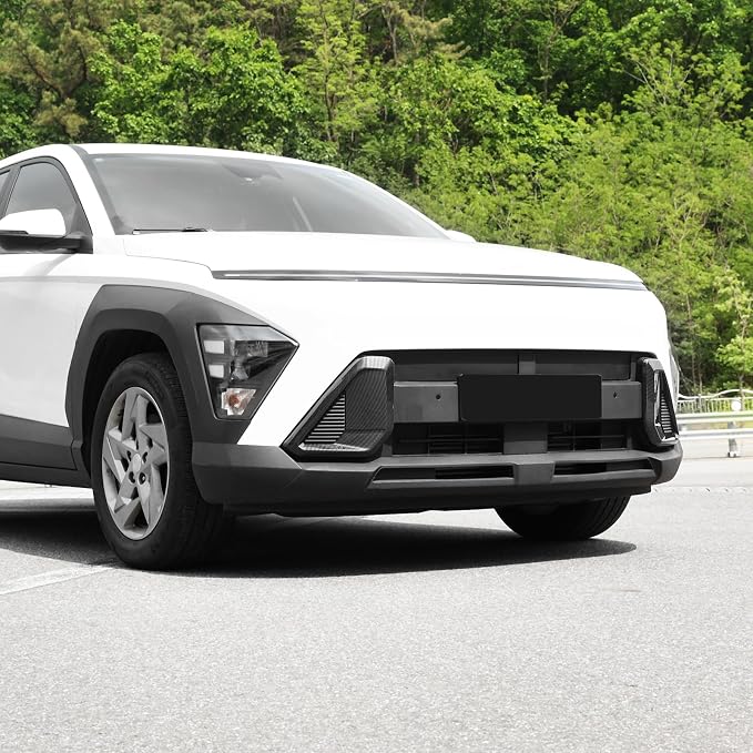 ABS Front Bumper Side Air Vent Cover Fog Light Lamp Decor Cover Front Bumper Middle Mesh Cover Compatible with Hyundai Kona 2024 2025 SX2 Accessories (Carbon Fiber Style)
