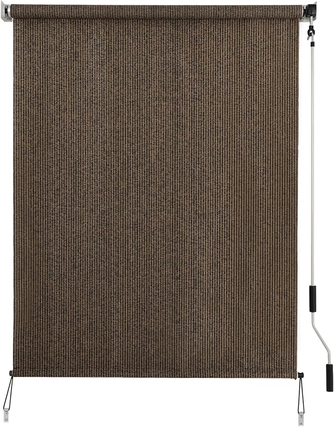 SMONTER Outdoor Sunshade Roller Shade 4'W x 8'H (48" Wx96 H), Exterior Cordless Roll Up Shades Blinds, UV Protection Shade Cloth with Crank Operation for Outside Windows Patio Porch Gazebo, Mocha